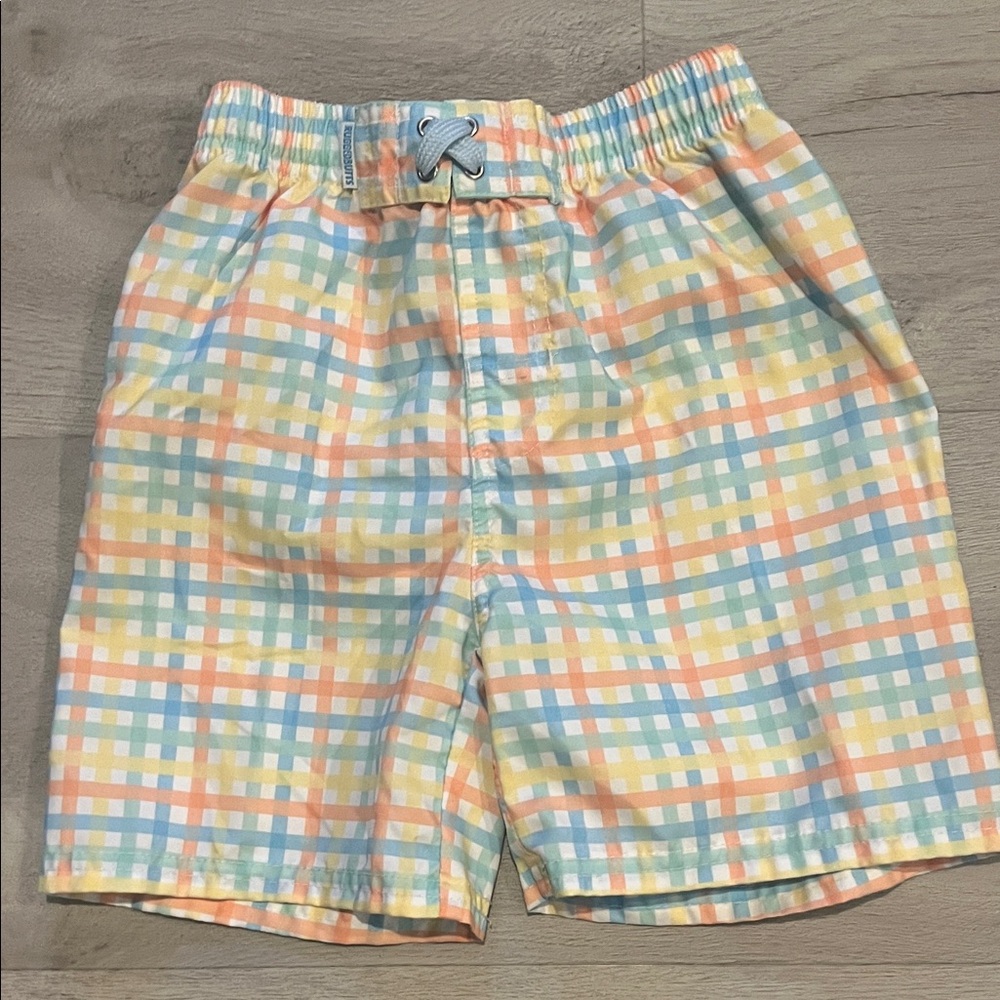 Colorful Plaid Kids Swim Trunks